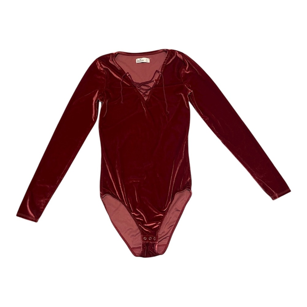 Hollister Velvet‎ Lace Up Long Sleeve Bodysuit Burgundy S